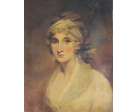 19th Century School/Portrait of a Lady in a White Dress/oil on canvas, 50cm x 40cm Condition Report: Very flat and scratches 