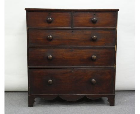 A large mahogany chest of two short and three long drawers on bracket feet, 115cm wide