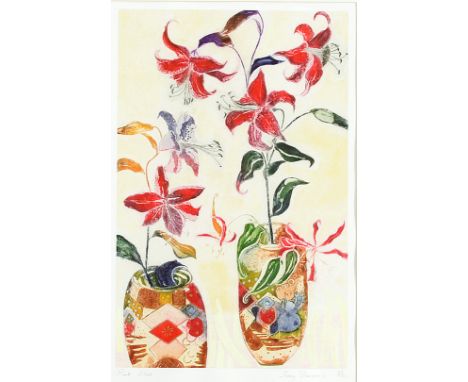 Jenny Devereux/Pink Lilies/signed and inscribed/limited edition print 49/250, 53cm x 34cm