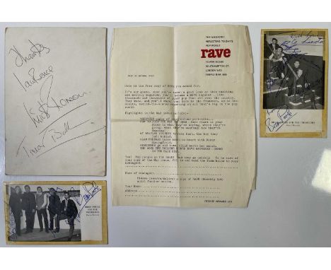 Interesting mixed selection of music autographs to include: card (approx 15x21cm) signed with an inscription by Mick Ronson a