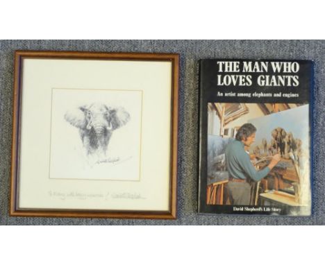 DAVID SHEPHERD PORTRAIT OF AN ELEPHANT, THE MOUNT INSCRIBED 'TO MARY WITH HAPPY MEMORIES' AND SIGNED DAVID SHEPHERD, PRINT, 1