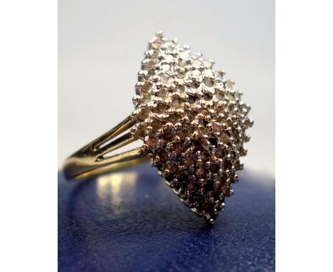 YELLOW METAL AND DIAMOND RING, STAMPED 14K AND 585, SIZE T 1/2, SET IN A DIAMOND SHAPE DESIGN, 5.5 GRAMS 