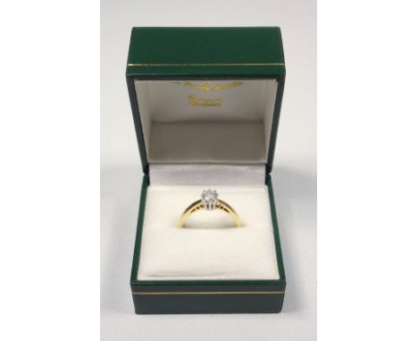 MODERN 18 CT GOLD SOLITAIRE RING SET WITH A DIAMOND, .33 CT APPROX., SIZE P, 3.2 GRAMS, CASED (2) 