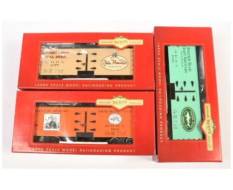 Bachmann Big Hauler G Scale group of 3x Wagons to include Ref. 98685 'L' Freight Car - Billboard Reefer "River Horse Brewing 