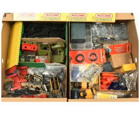 Meccano Various parts - Many mint condition French and UK parts, Motors in Geared assemblies, a quantity of gears in assemble