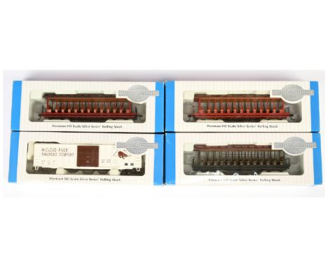 Bachmann HO Gauge Silver Series Carriages and Boxcar - to include 19346 (Missing couplings), 7 and 9&nbsp; Jackson Sharp open