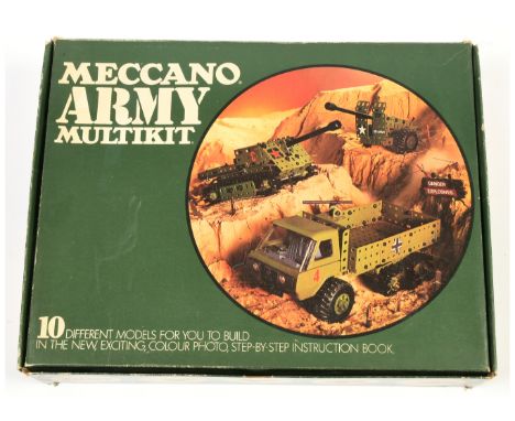 Meccano Army Multikit Circa 1972 - includes full sticker sheet, 40-page Book of models, Unchecked for completeness. Condition