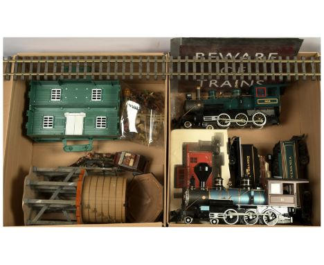 Bachmann Big Hauler and G Scale and Similar mixed group of&nbsp; Steam Locomotive, Caboose, Track, Water Tower and Cowboy &am
