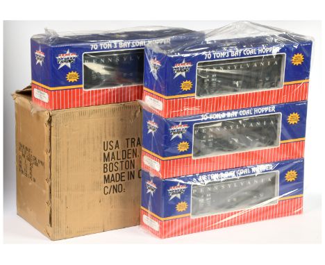 USA Trains G Scale box of 4x Ref R14007 Pennsylvania Railroad Black 3-Bay Hopper Cars 2x No. 276067 &amp; 2x 276068. Conditio