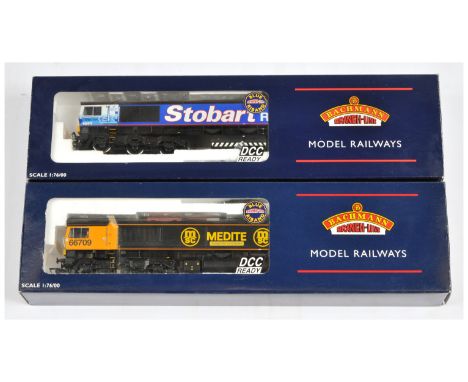 Bachmann OO Gauge pair of Class 66 Diesel Locomotives comprising of Model Rail Exclusive Limited Edition Ref. 32-727Z Medite/