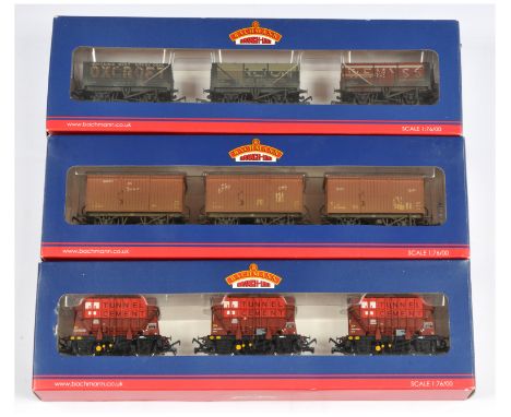 Bachmann OO Gauge Group of 3x Wagon Triple Packs to include Ref. 38-285 22T Presflo Cement Wagons "Tunnel Cement" plus others