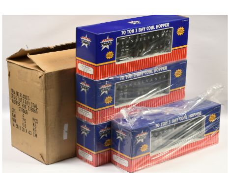 USA Trains G Scale box of 4x Ref R14007 Pennsylvania Railroad Black 3-Bay Hopper Cars 2x No. 276065 &amp; 2x 276066. Conditio