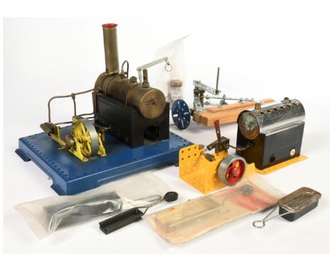 Meccano &amp; Mamod Live steam items - Two boiler units, one single cylinder, omne twin cylinder. Both fired. Comes with asso