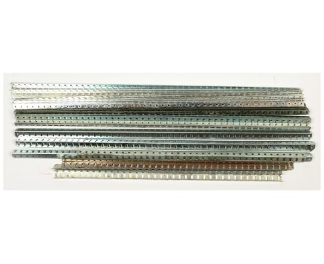 Meccano angle strips - Qty of steel strips, 7x 18 1/4 inch &amp; 26x 24 3/16th inches. Conditions: Mostly Excellent, some wit