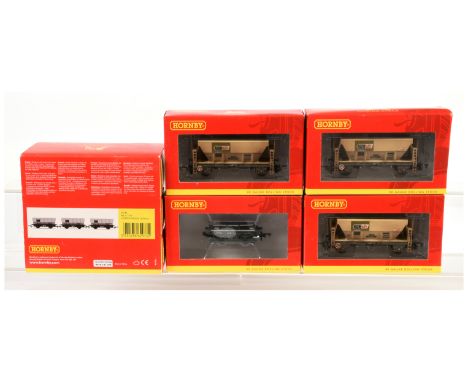 Hornby (China) OO Gauge group of wagons - R6782 BR 21T Hopper Wagon (3 pack), 3x R6760 CAIB PGA Hopper wagons (Weathered) &am