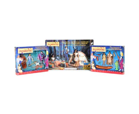 Retro Toys - x3 vintage 1990s Mattel made Pocahontas action figure playsets comprising; Powhatan Village, Pocahontas &amp; Ch