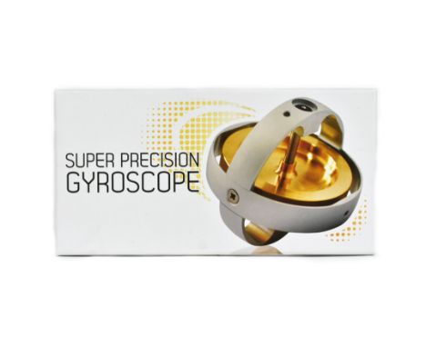 A super precision educational gyroscope with electric starter motor. Brass with a light aluminium frame, electric motor and b