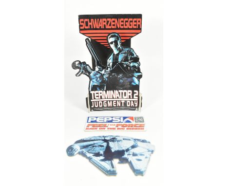 Two vintage 1990s ex shop display / cinema advertising point of sale comprising Star Wars Pepsi promotion and Terminator 2 Ju