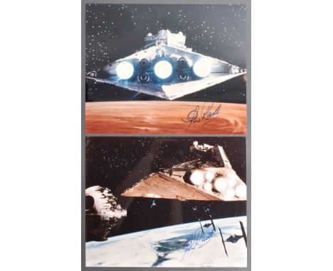 Star Wars - Clive Revill (Emperor Palpatine voice) - two autographed 8x10" colour photographs of the Star Destroyer. Signed i