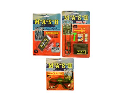 Mash - a collection of x3 vintage 1970s / 1980s M*A*S*H&nbsp;Mobile Army Surgical Hospital rack pack carded toys comprising F