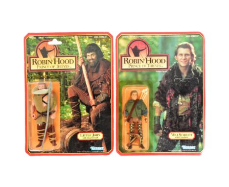Robin Hood - x2 vintage 1990s (1991) Kenner made Robin Hood Prince of Thieves playset MOC carded action figures comprising Li