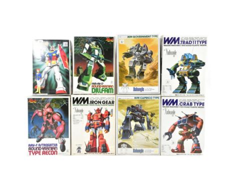 Model Kits - x8 vintage Bandai robot model kits comprising of; no. 36419 Walker Machine 'Iron Gear' scale 1/1000, no. 36416 W