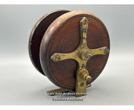 Vintage 3” wood and brass fly reel 