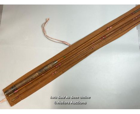 Allcocks 'The Popular’ vintage 10’3” 3 piece split cane fly rod with eight guide rings, cork handle and original case.