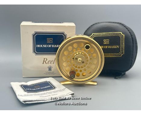 House of Hardy "The Sovereign, 5/6/7" 3” ‘gold’ alloy fly reel with pouch and box.