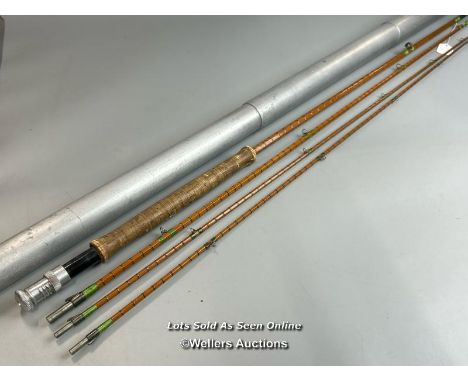 Hardy no.E95858 "The Crown Houghton" 10’ 3 piece hexagonal split cane fly rod c1954, with two tops, eleven guide rings, cork 