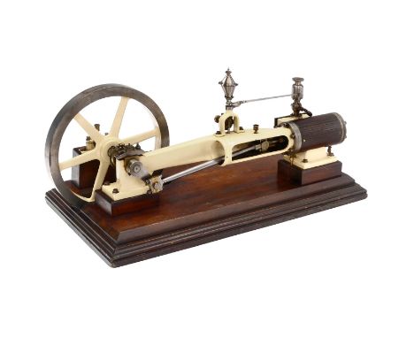 Liegende Kolbendampfmaschine, um 1925 Schweres Präzisionsmodell aus Stahl und Gußeisen, doppeltwirkender Zylinder Ø 8,8 cm, S