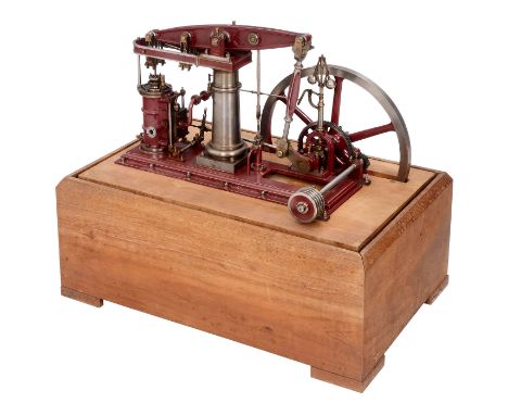 Modell einer Balancierdampfmaschine mit Elektroantrieb, um 1970England; hergestellt aus poliertem Stahl, Gußeisen und Messing