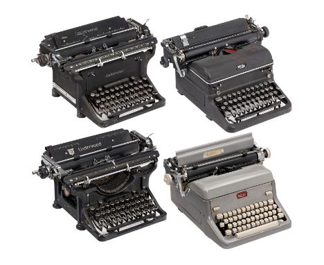 4 amerikanische Schreibmaschinen für Demonstrationszwecke1) "Underwood Master", um 1939, mit Tabulator, Wagenzug etwas schwer