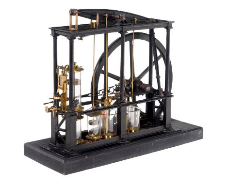 Physikalisches Demonstrationsmodell einer Wattschen Balancierdampfmaschine, um 1850 Hersteller: "Eugène Bourdon, Paris". Früh