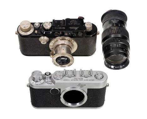 Leica III, Leica Ig und Canon 135 mmLeitz, Wetzlar. 1) Leica III, Nr. 125114, schwarz, um 1933, vermutlich nachlackiert. Entf