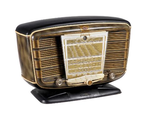 Radio SNR Modell Excelsior 52, 1950er Jahre S.N.R., Paris. 6 Röhren, LW, MW und KW, Netzbetrieb, magisches Auge, 2 Lautsprech