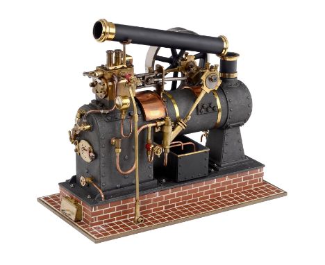 Funktionsmodell einer stationären Einzylinder-Dampfmaschine, um 1990Technisches Modell, aus Messing, Stahl und Gußeisenteilen