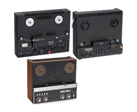 3 Stereo-Tonbandmaschinen1) "Uher SG 631 Logic", ab 1977, Uher Werke Deutschland, Spulentonband ohne Andruckrolle, sondern mi