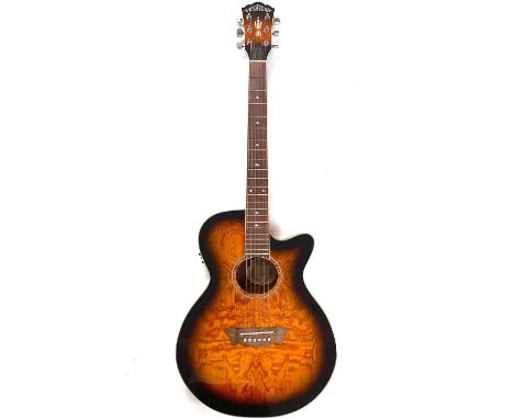 A 'Washburn' EA18TS electro acoustic guitar. Finish: tobacco sunburst, S/N FC070XXX382 includes a Gator moulded hard case.Thi