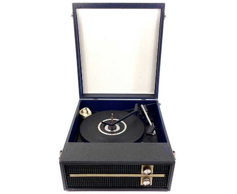 A 1970s 'Fidelity' portable record player with a 'BSR' turntable deck. 18cm x 38cm x 44cm.The tone control is in need of repa