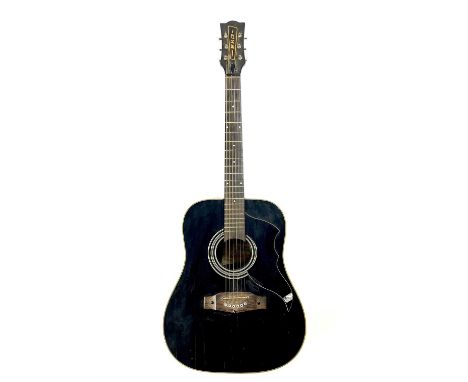 A 1970s/80s Eko E20 acoustic guitar. Made in Italy, finish: Black.