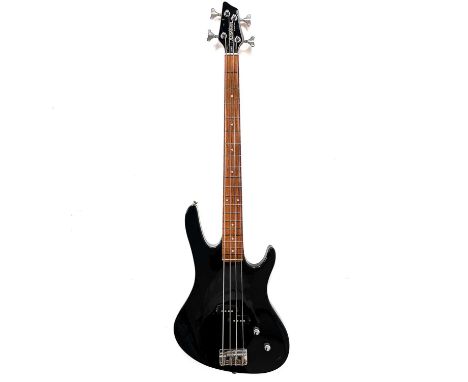 A 'Washburn' XB100 electric bass guitar. Finish: Black, S/N G0110XXXX.