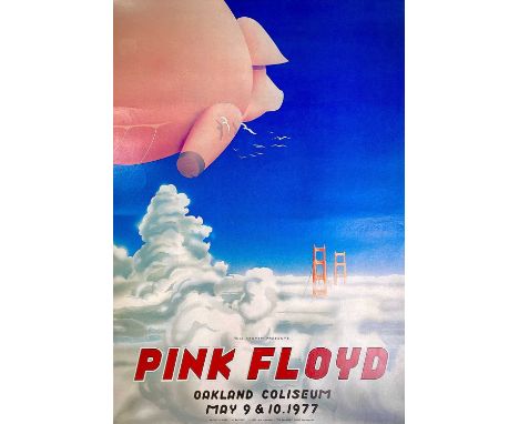 PINK FLOYD. A first printing concert poster designed by Randy Tuten. Showing an inflatable pink pig floating towards The Gold