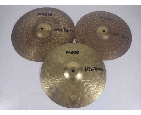 A pair of Paiste Brass-Tones Hi-hat cymbals and 16" crash. (3)