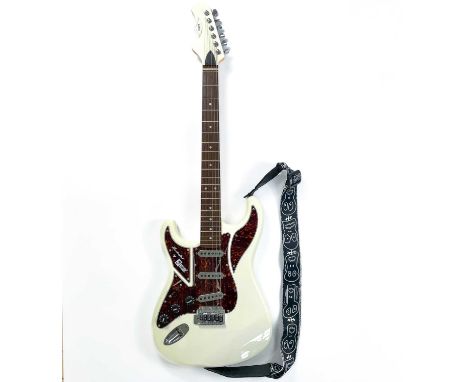 A 2013 'Burns' Club Series Cobra left handed electric guitar. Finish: white, S/N 13XXXXX2, includes a Thomman hard case, an i