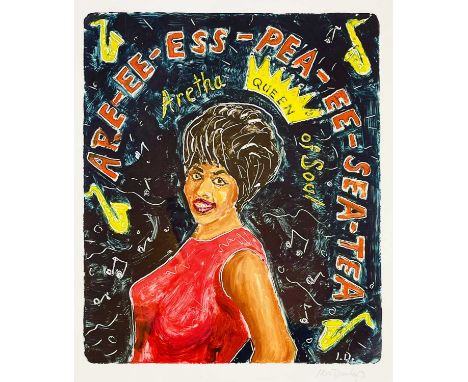 IAN DUNLOP. 'Aretha (R-E-S-P-E-C-T)'. A one-of-a-kind oil on paper monotype, signed to verso, mounted, 37cm x 31cm. Ian Dunlo