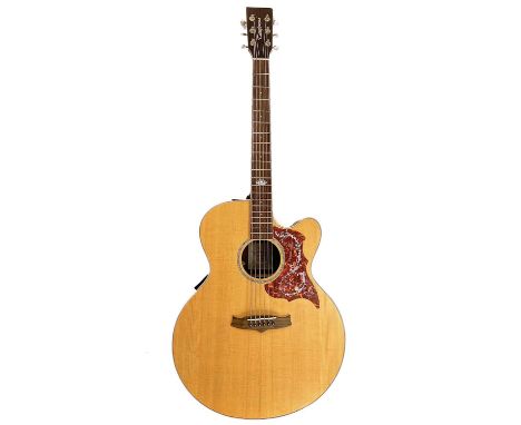 A 'Tanglewood' TW155SS CE electro acoustic guitar. Finish: natural, S/N YU140XXX927, includes a hard case.The guitar has been