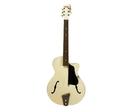 An early 1960s 'Egmond/Rosetti' Lucky Seven archtop acoustic guitar. Finish: white, in need of some restoration, lacks string