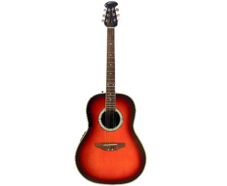 An Applause, by Ovation, AE 21 bowl back electro acoustic guitar. Finish: sunburst, includes a Protection Racket padded gig b