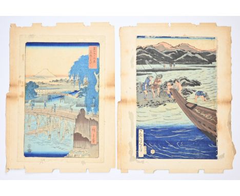 GROUP OF JAPANESE WOODBLOCK PRINTS. UTAGAWA HIROSHIGE, 'The Rokugu Ferry at kawasaki, no.3 from the series Fifty-three Statio